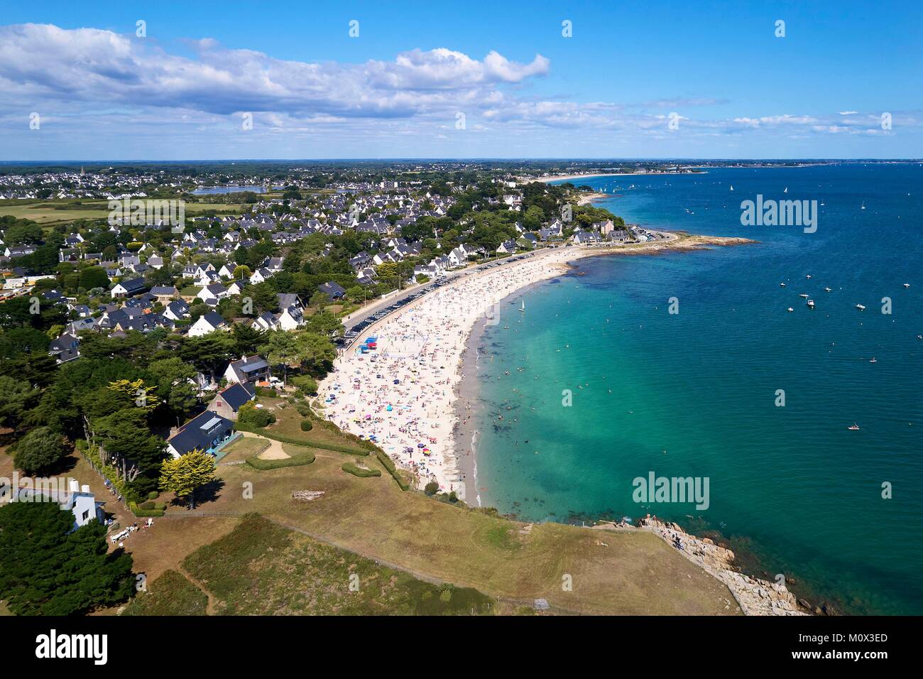 France,Morbihan,Carnac,pointe Saint Colomban,plage de Ty Bihan (vue aérienne) Banque D'Images
