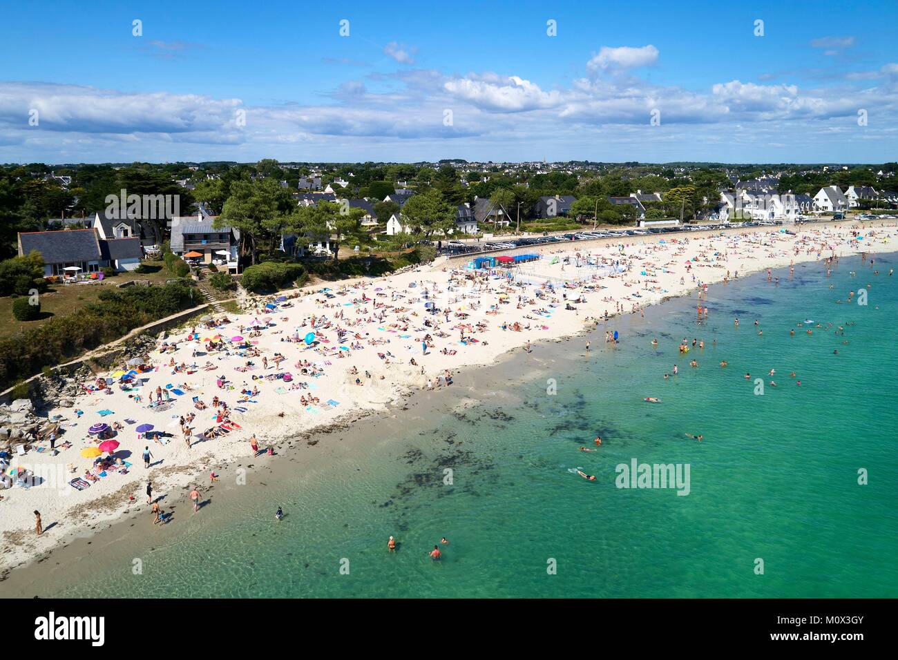 France,Morbihan,Carnac,plage de Ty Bihan (vue aérienne) Banque D'Images