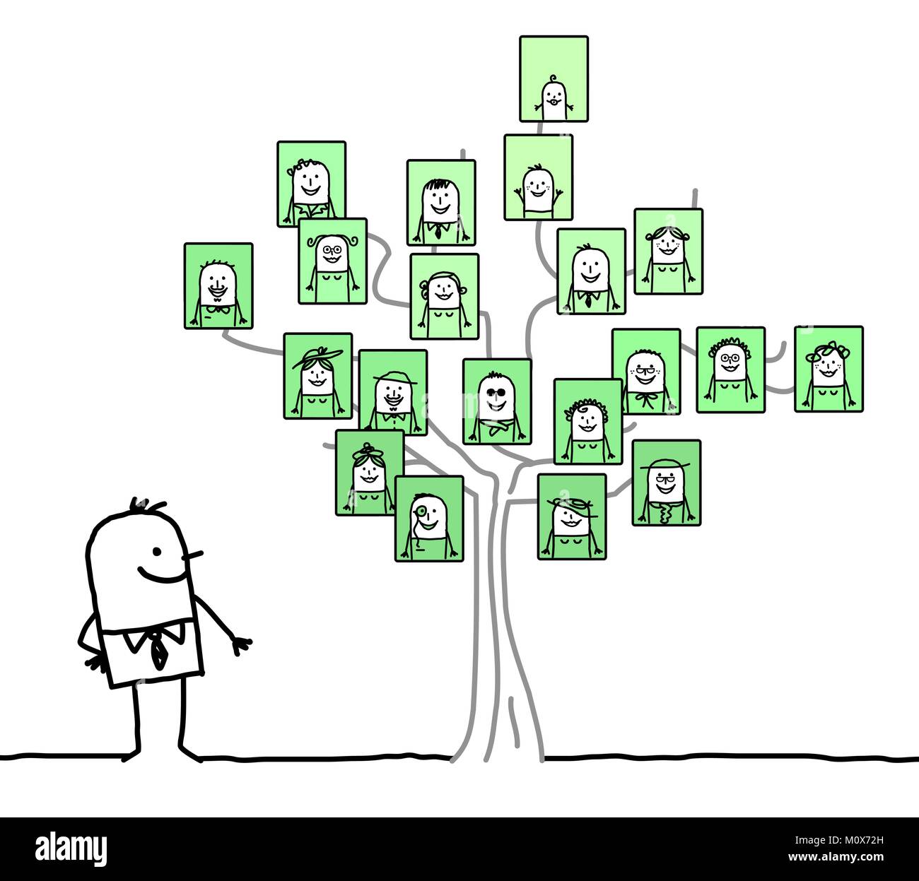 Homme qui regarde un dessin animé Family Tree Illustration de Vecteur
