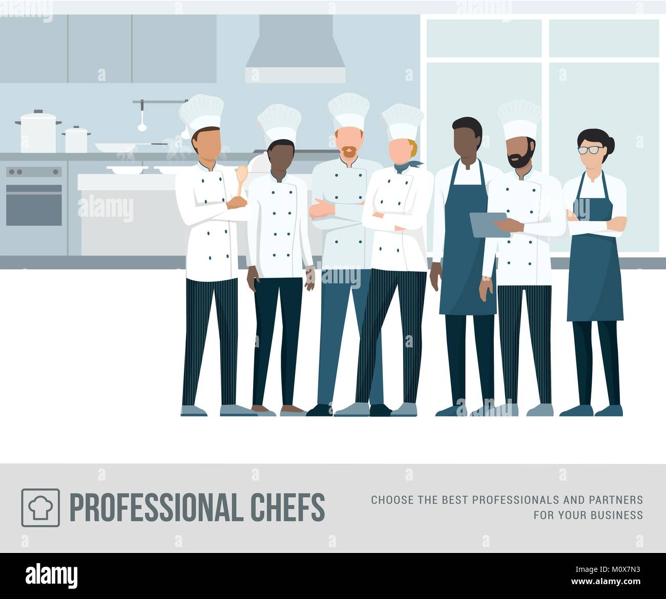 Les chefs professionnels unis dans la cuisine du restaurant Illustration de Vecteur