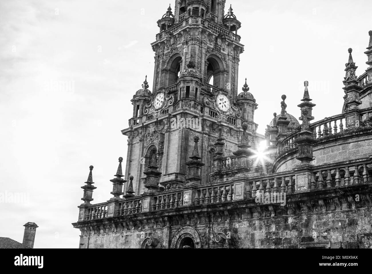 Obradorio, cathédrale, de style baroque, noir et blanc,momunent emblématique de Saint Jacques de Compostelle, Galice, Espagne. Banque D'Images