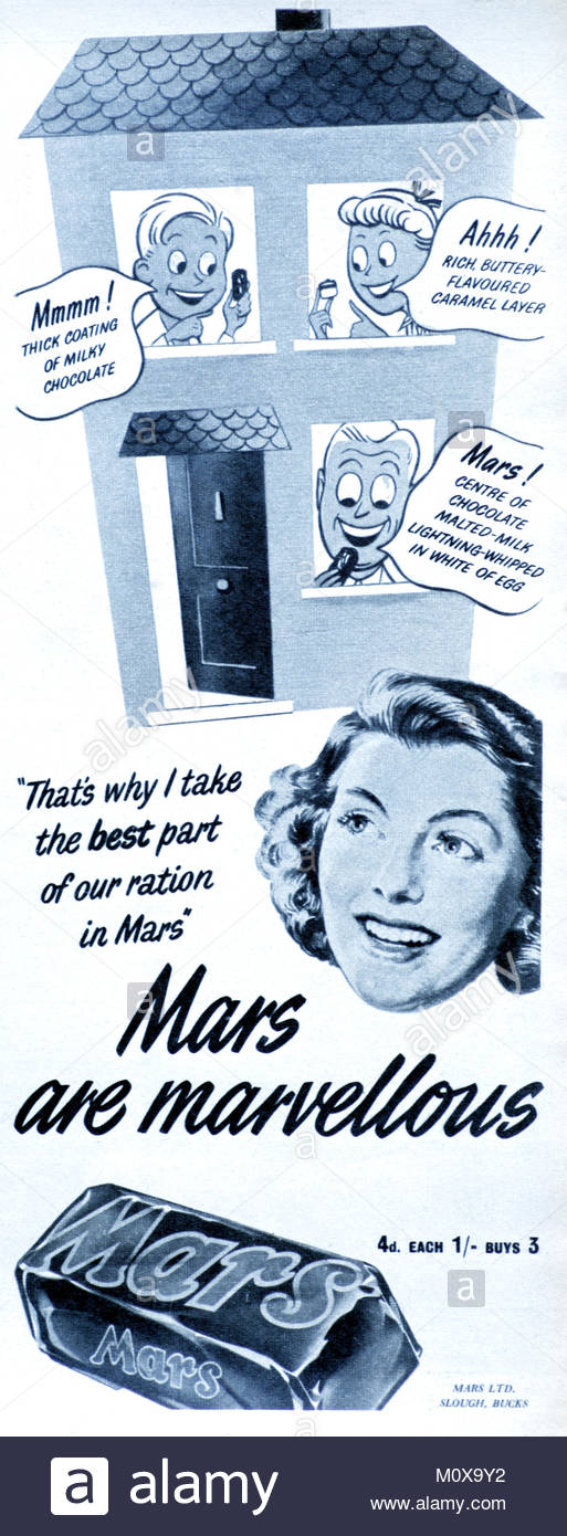 Mars 1949 publicité vintage chocolat Banque D'Images