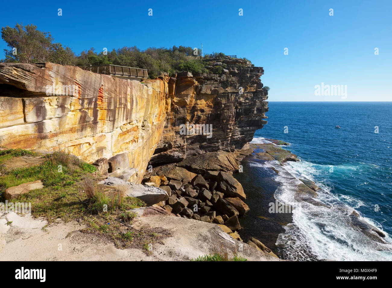 Les hautes falaises de l'écart, voir l'écart de Bluff sur une journée ensoleillée, Watsons Bay, Sydney, Australie. Banque D'Images