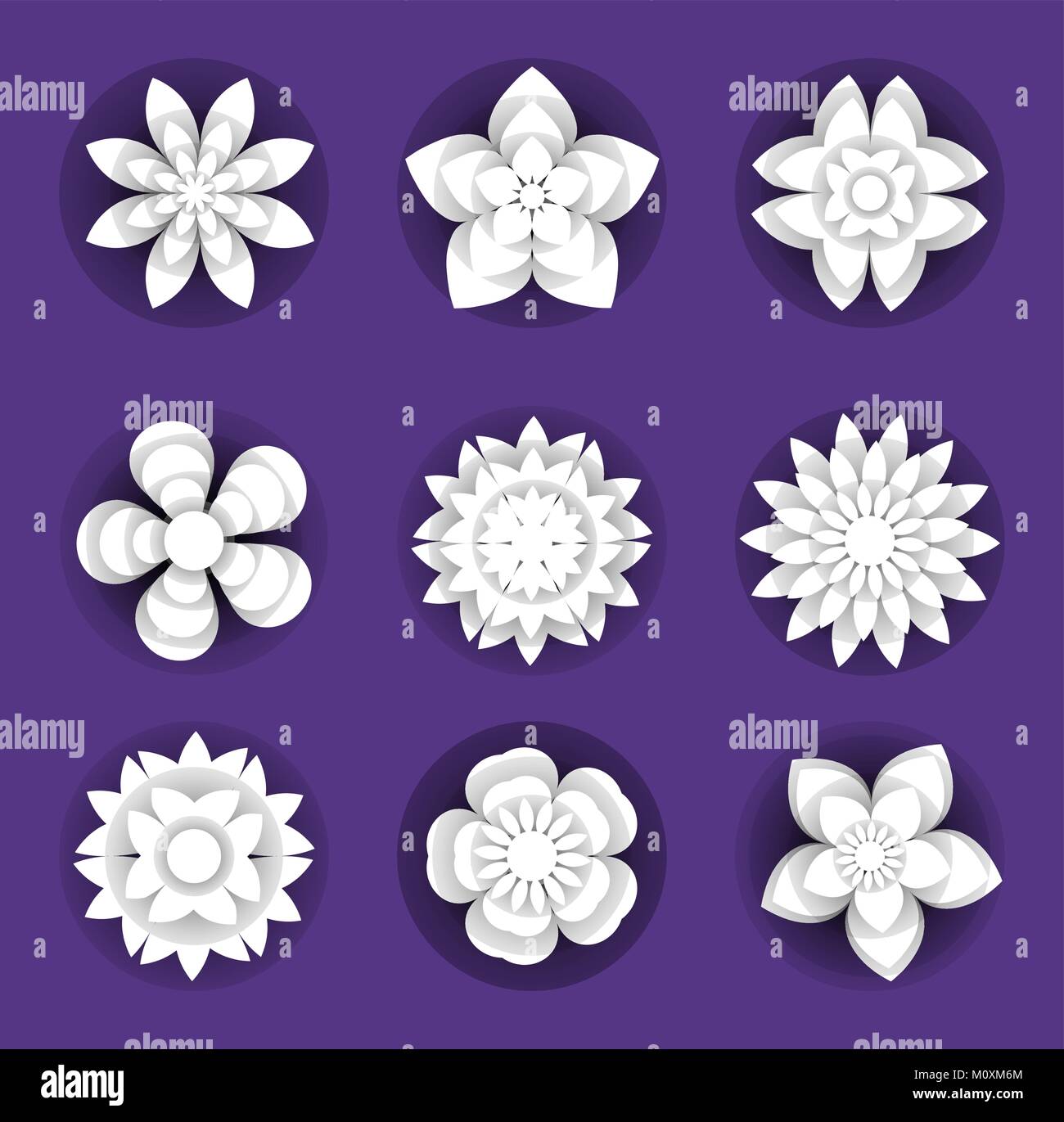 Coupe papier fleurs jeu de fond. Collection floral style 3d, papercut. Des éléments de votre conception. Sculpture ou origami. Vector illustration. Illustration de Vecteur