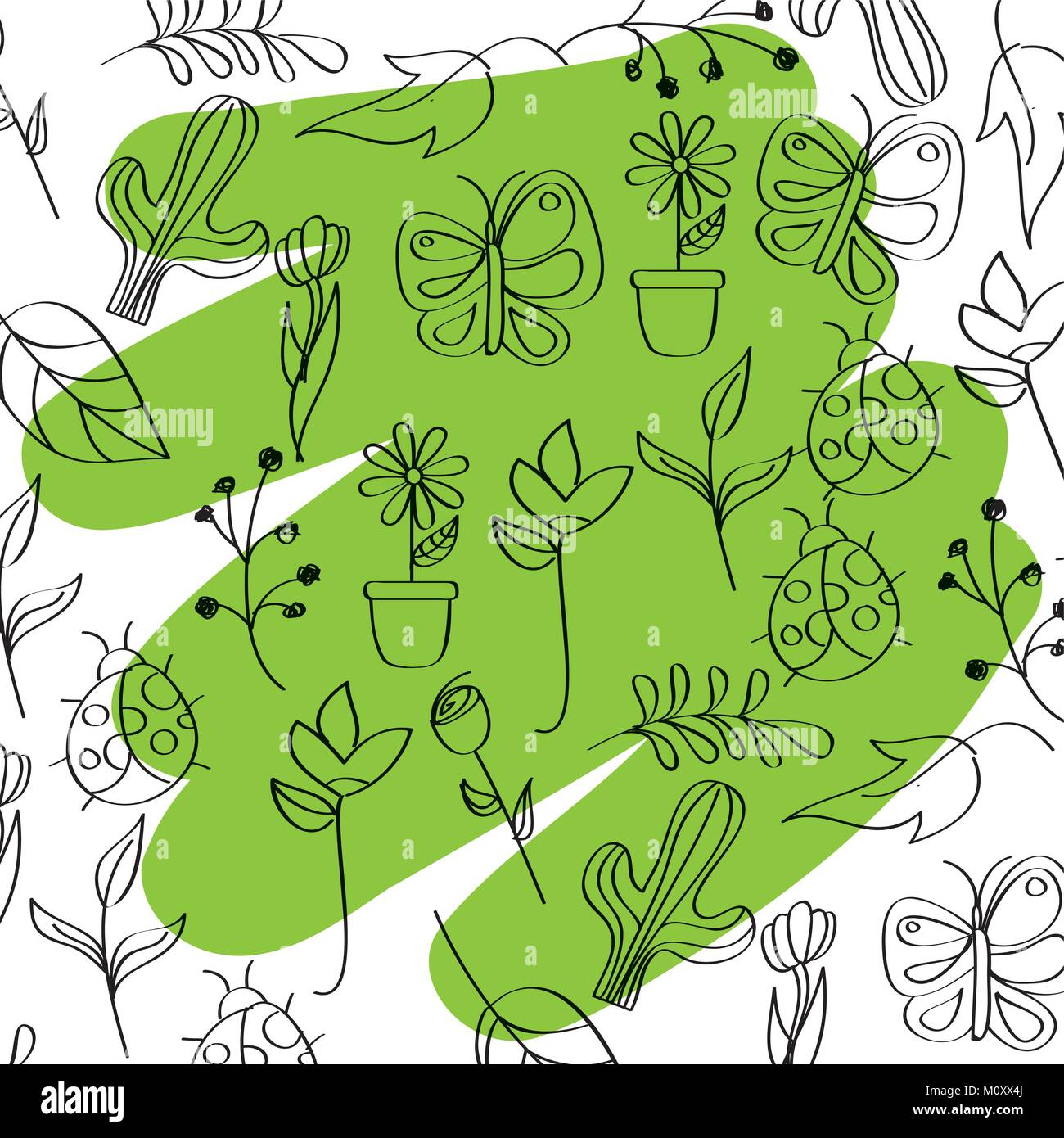 Les icônes présentées saisonnier printemps avec green brush stroke Illustration de Vecteur