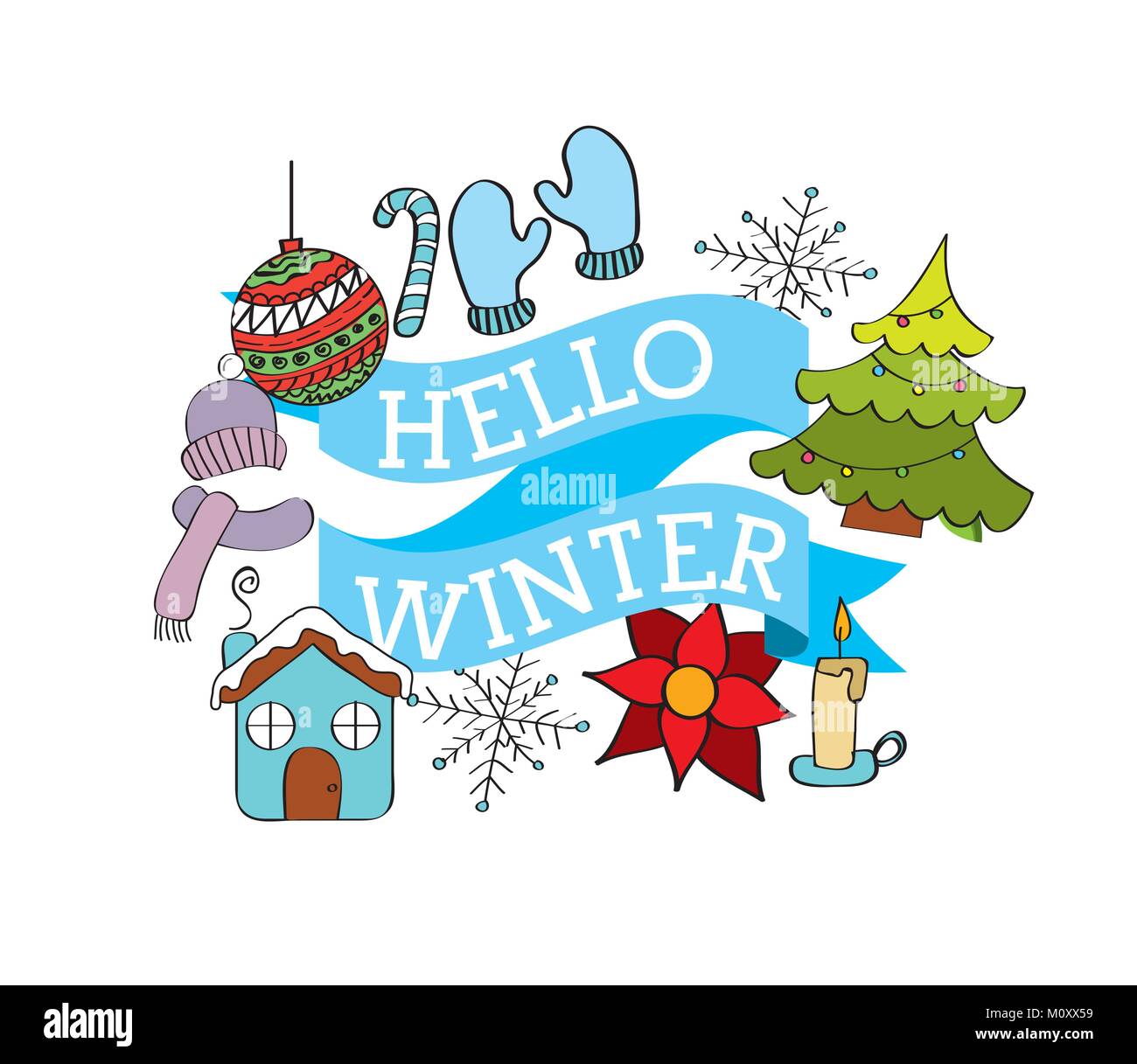 Bonjour hiver bal météo décoration ruban fleur gants Image Vectorielle  Stock - Alamy