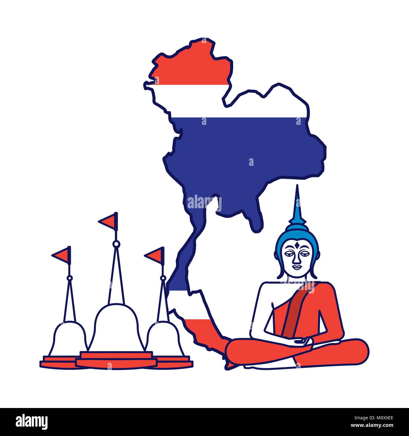 Thaïlande temple du Bouddha concept carte drapeau Illustration de Vecteur