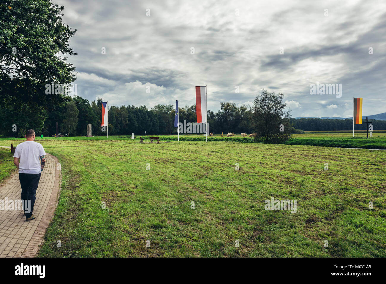 Tripoint de Pologne, République tchèque et l'Allemagne près Polsih Porajow village, ville tchèque Hradek nad Nisou et Zittau ville allemande Banque D'Images