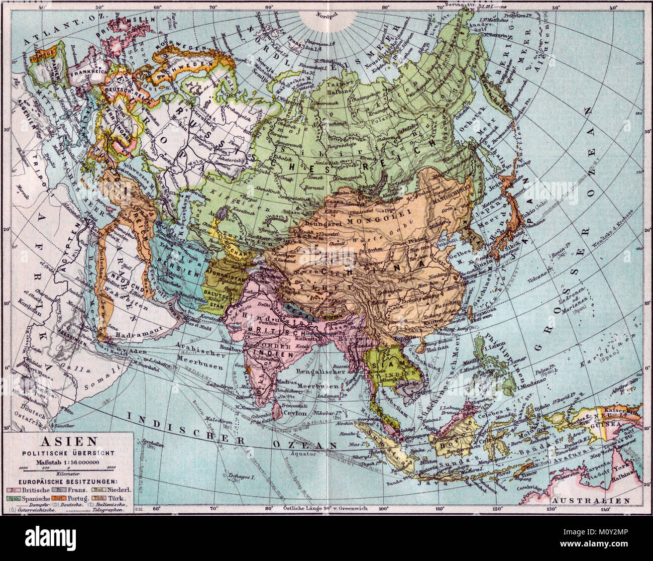 Carte de l'Asie - aperçu Politique vers 1890 Banque D'Images