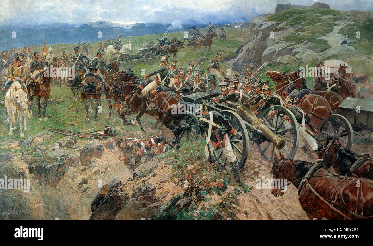 Pont en direct : une scène de la guerre Russo-Persian (1804-1813) Franz Roubaud 1892 Banque D'Images