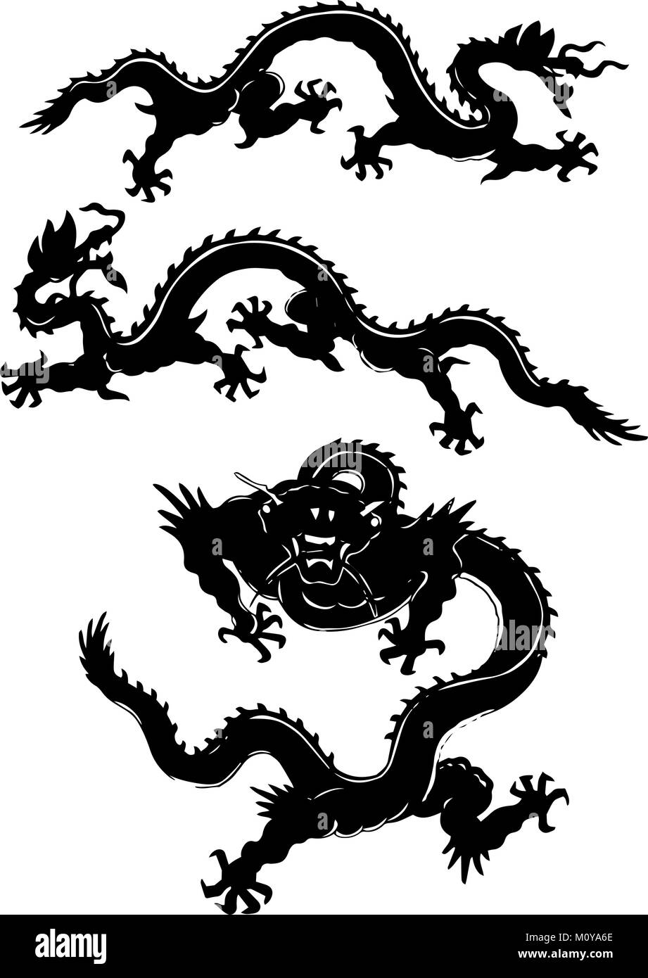 Ensemble de tatouages dragon oriental. Isolé ornement. asiatique vecteur Illustration de Vecteur