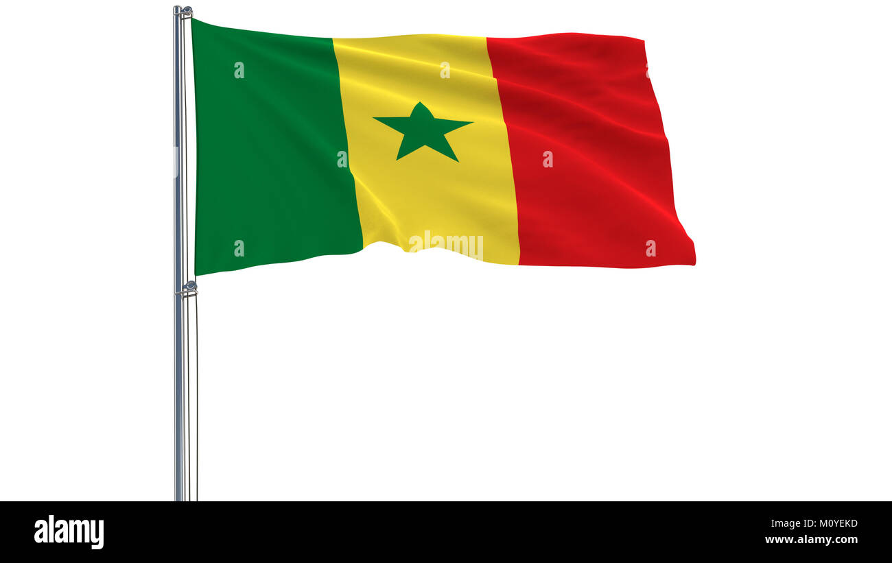 Pavillon d'isoler le Sénégal sur un mât voltigeant dans le vent sur un fond blanc, 3D Rendering Banque D'Images