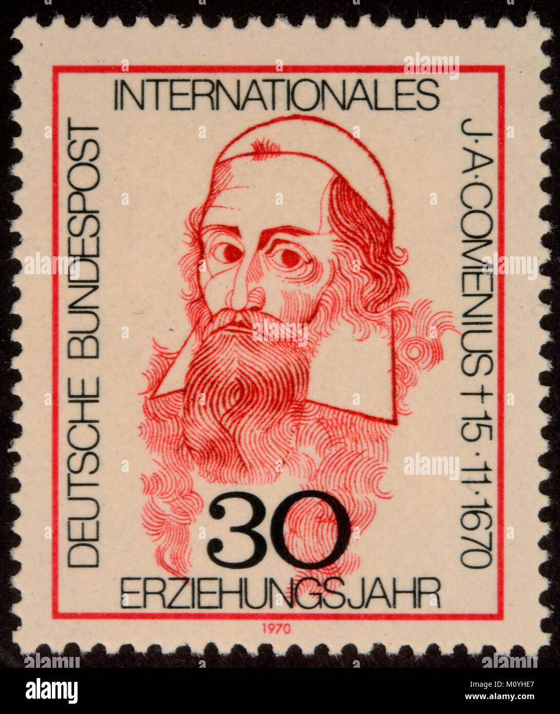 Johan Amos Comenius,un philosophe et pédagogue tchèque,théologien,portrait sur un timbre Allemand 1970 Banque D'Images