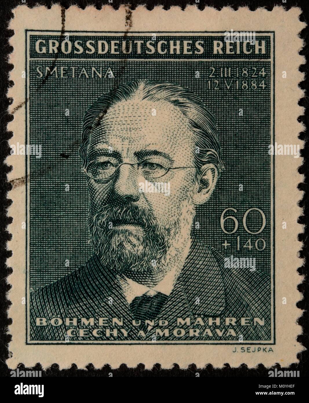Bedrich Smetana, compositeur tchèque,un portrait sur un timbre Allemand 1944 Banque D'Images