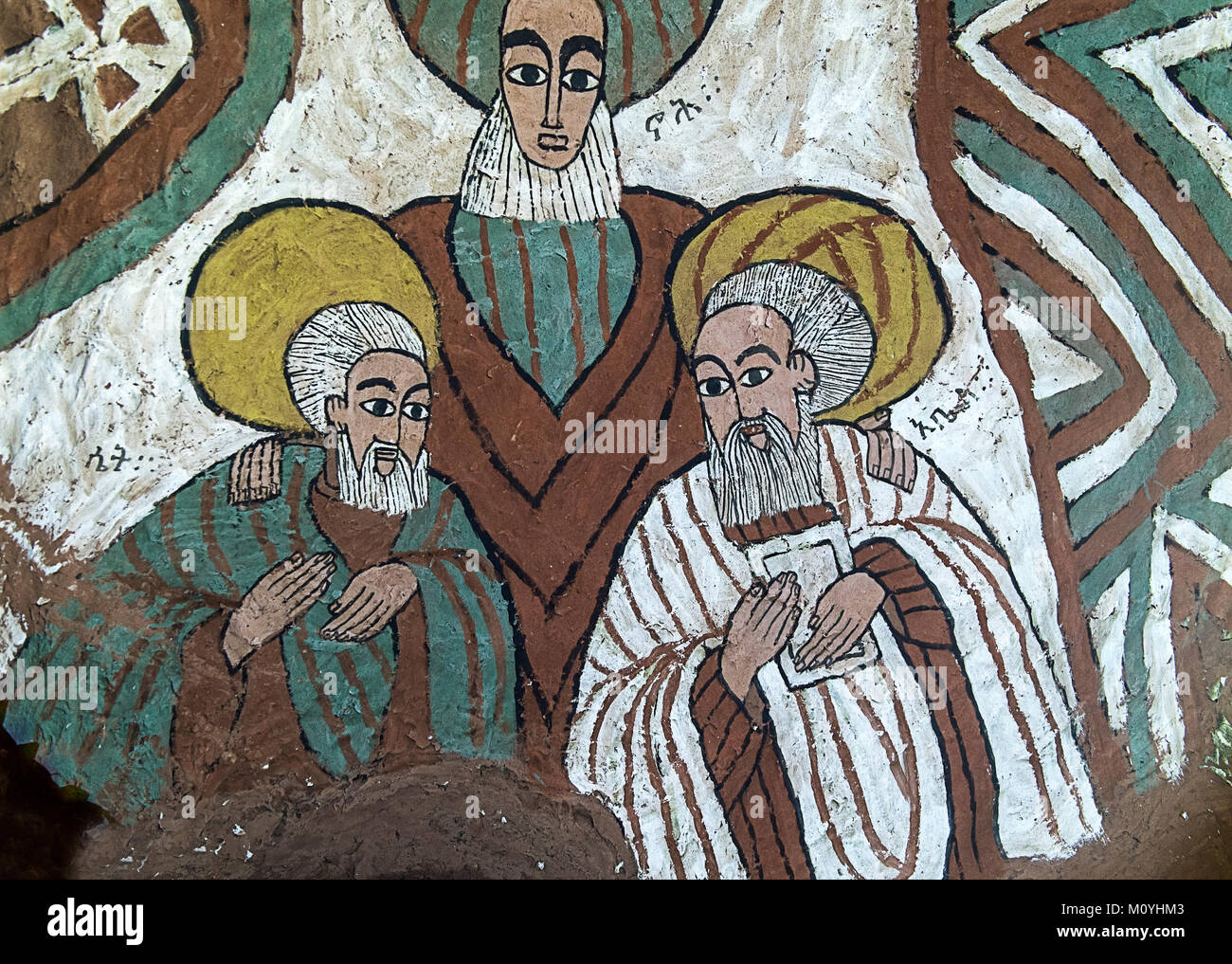 Les personnages bibliques de Seth,Noé et Abel,fresque dans l'église orthodoxe d'abuna Yemata rock Guh Gheralta,Région,Tigré Banque D'Images