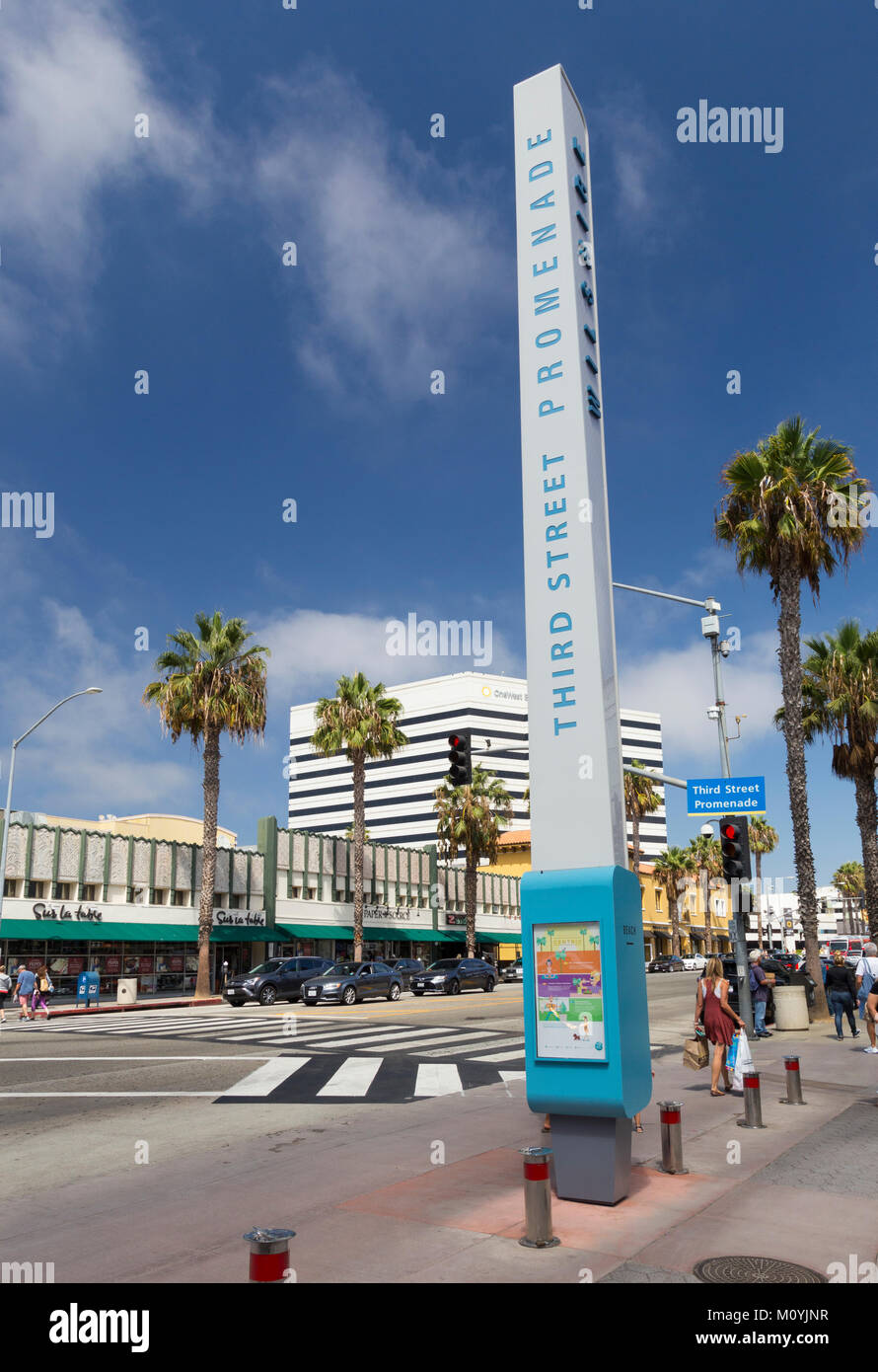 Plaque de rue à la jonction de la 3rd Street Promenade et Wilshire Blvd, Santa Monica, California, United States Banque D'Images