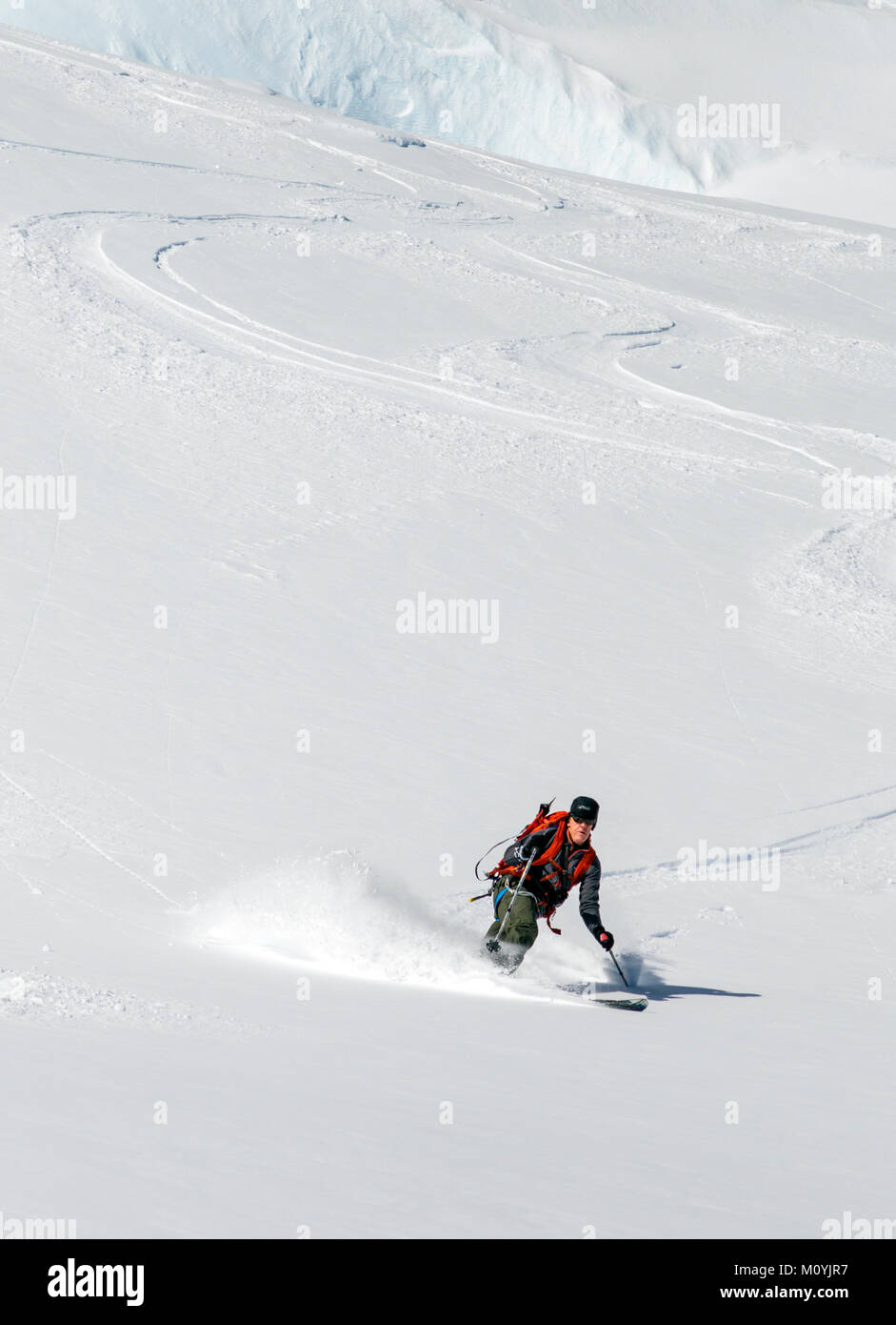 Telemark ski alpin ski alpin de l'alpiniste dans l'Antarctique ; RongÃ© Island ; la péninsule Arctowski Banque D'Images