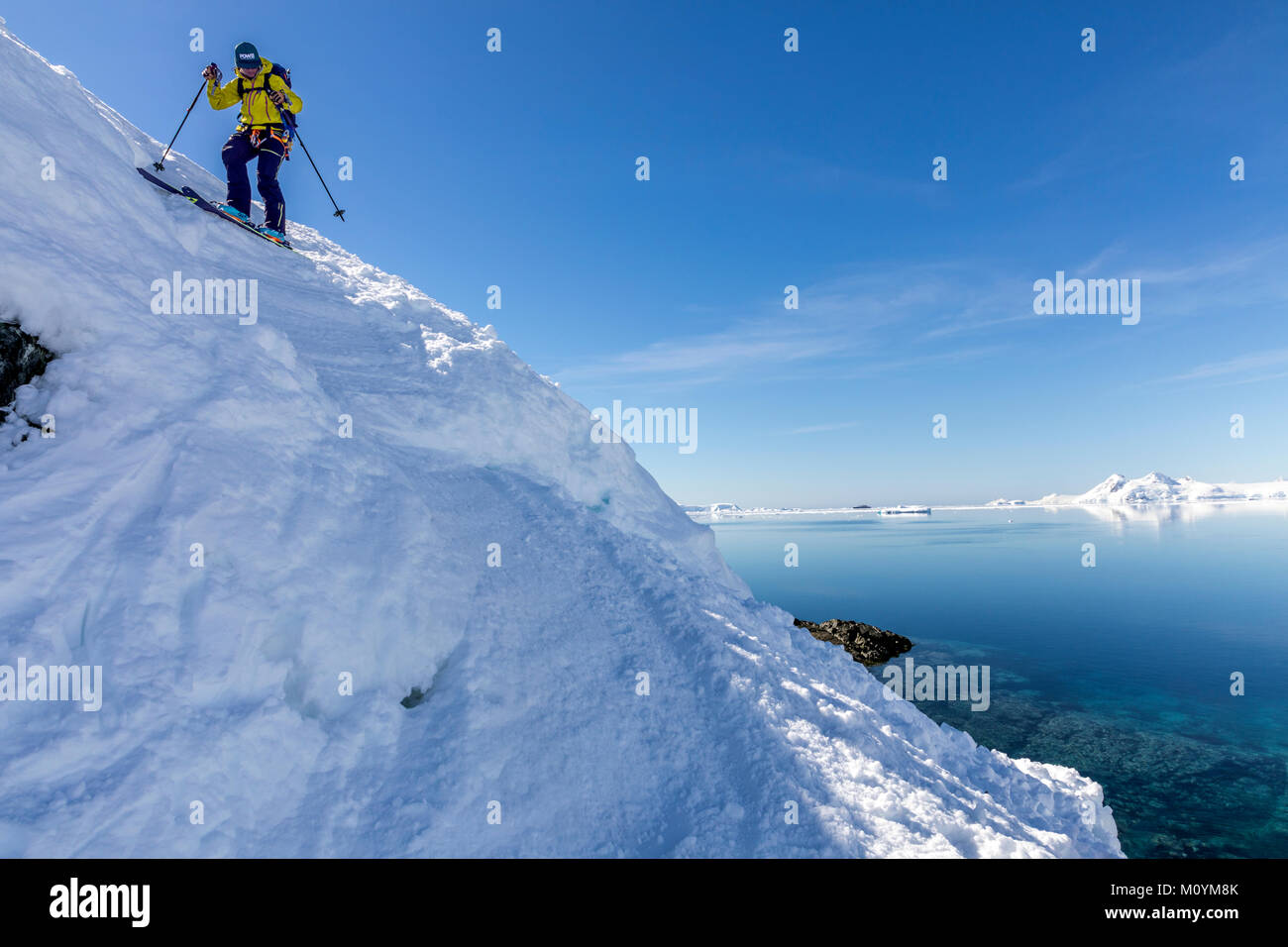 Ski alpin ; ski alpin ; Île Nansen l'Antarctique Banque D'Images