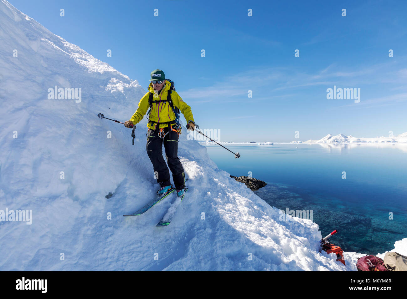 Ski alpin ; ski alpin ; Île Nansen l'Antarctique Banque D'Images
