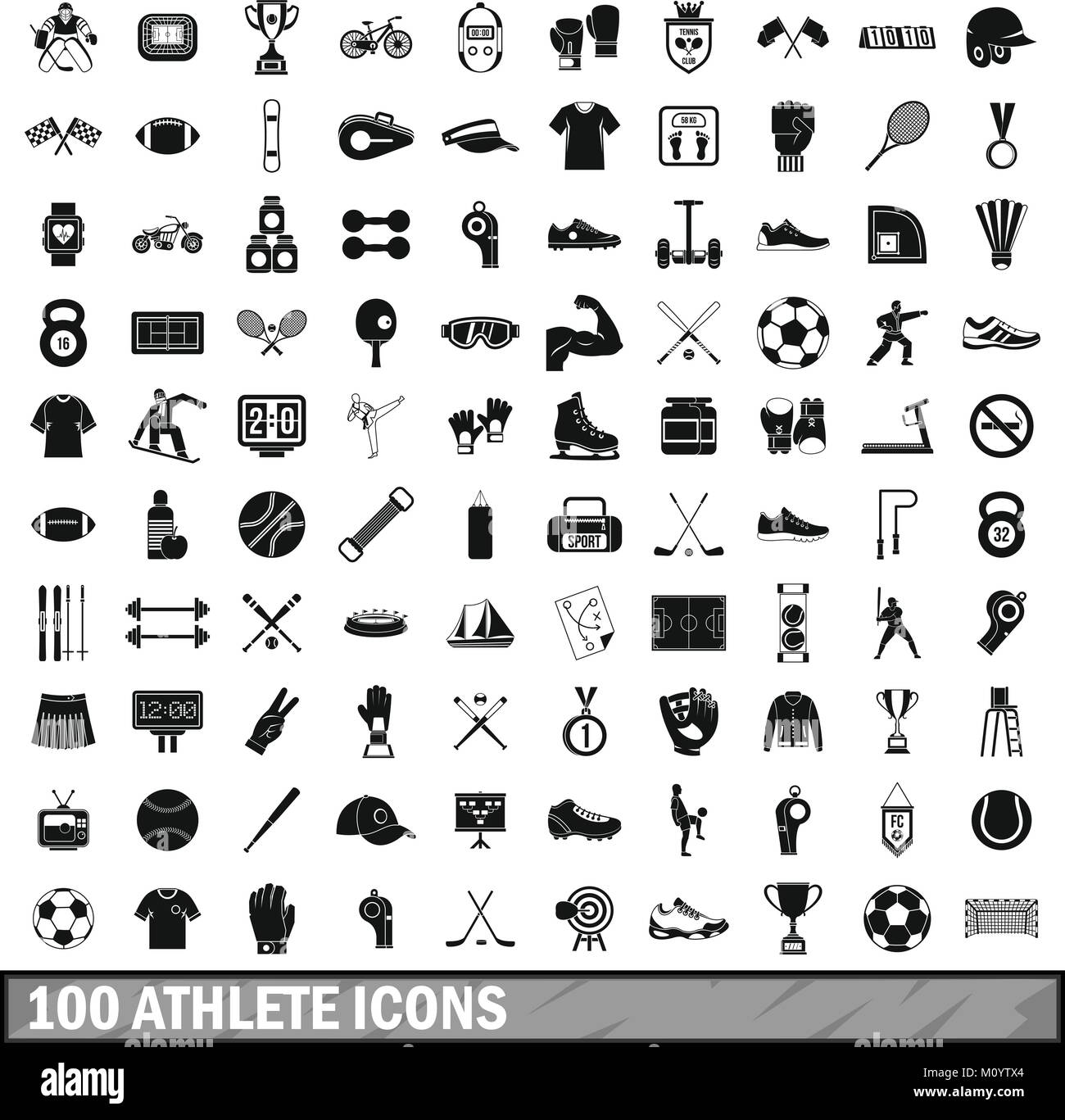 100 icônes de l'athlète, le style simple set Illustration de Vecteur