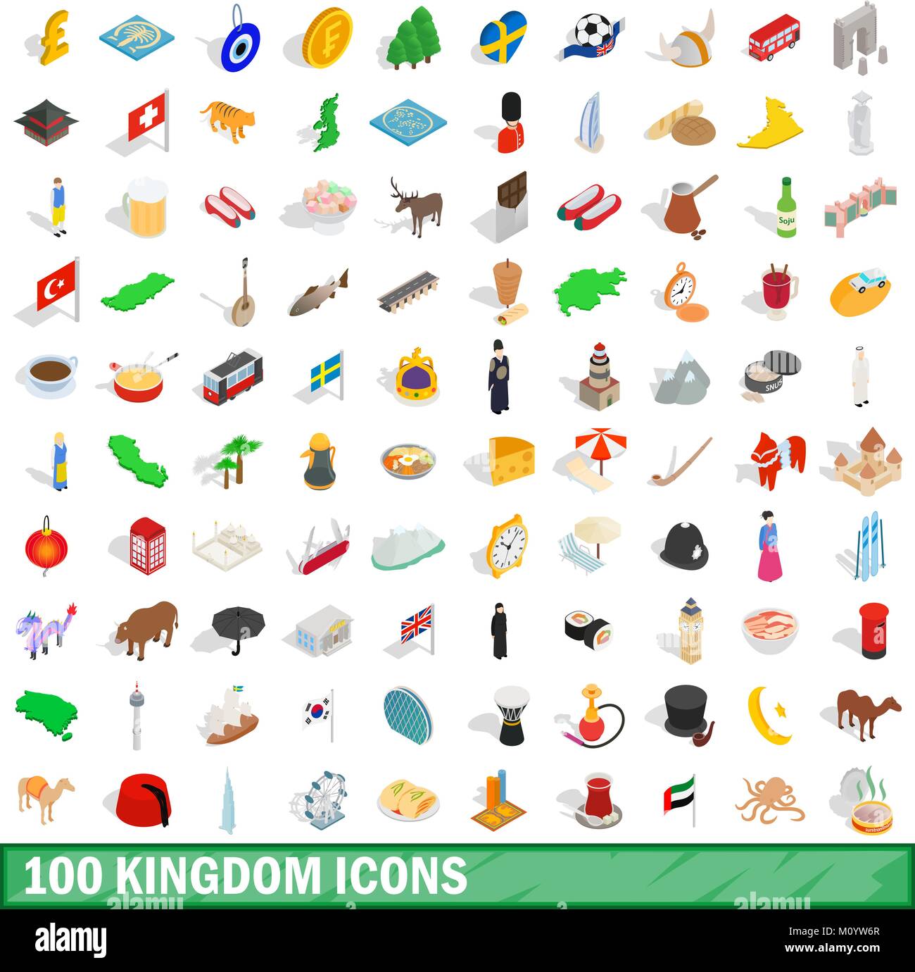 Royaume Uni 100 icons set, style 3D isométrique Illustration de Vecteur