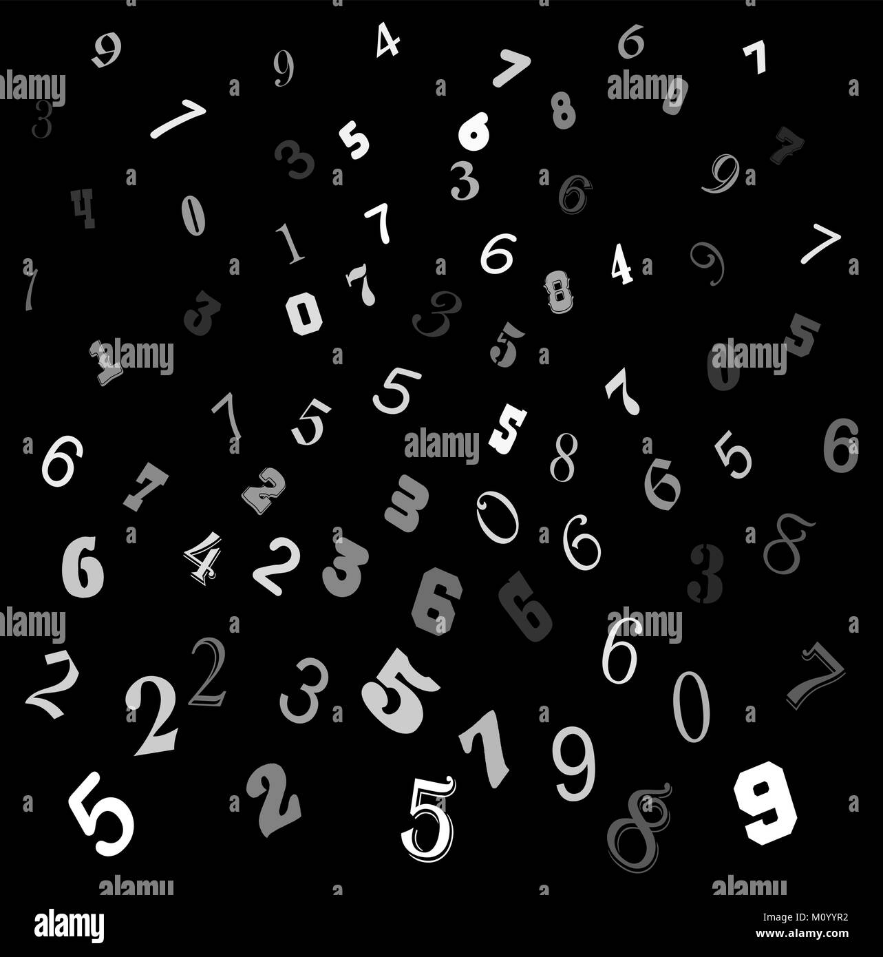 La baisse des chiffres blancs, mathématiques toile sur fond noir Illustration de Vecteur