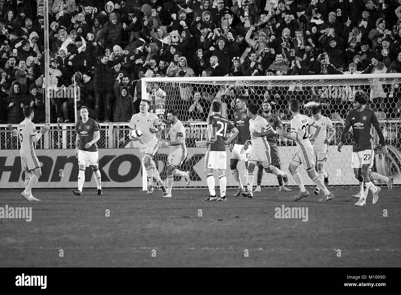 But contre Manchester United. Moments de jeu en match 1/8 de finale de la Ligue Europa entre 'FC Rostov" et "Manchester United", 09 mars 2017 à Ro Banque D'Images