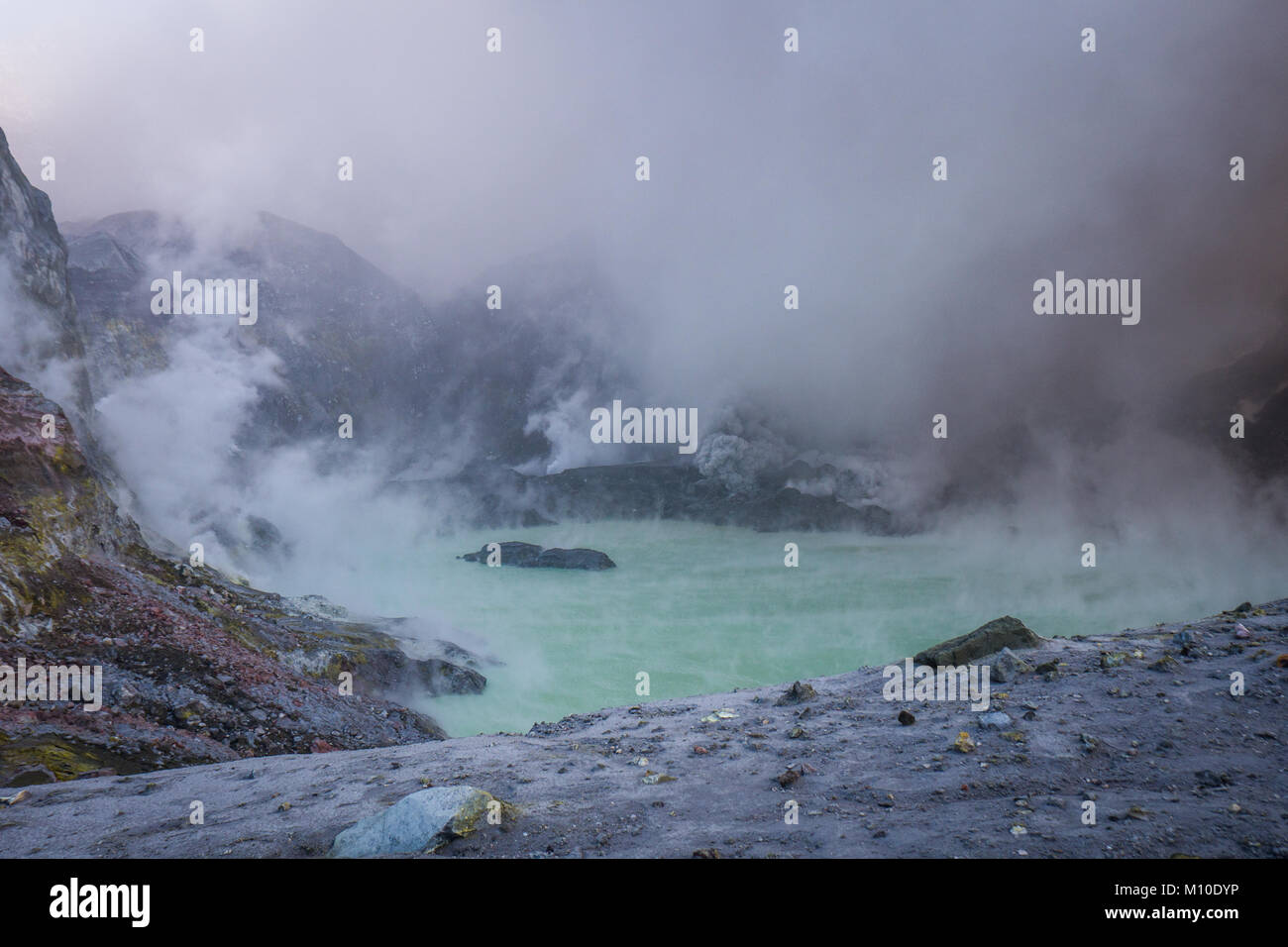 Panaches de fumée blanche sur le volcan actif des îles, Nouvelle-Zélande Banque D'Images