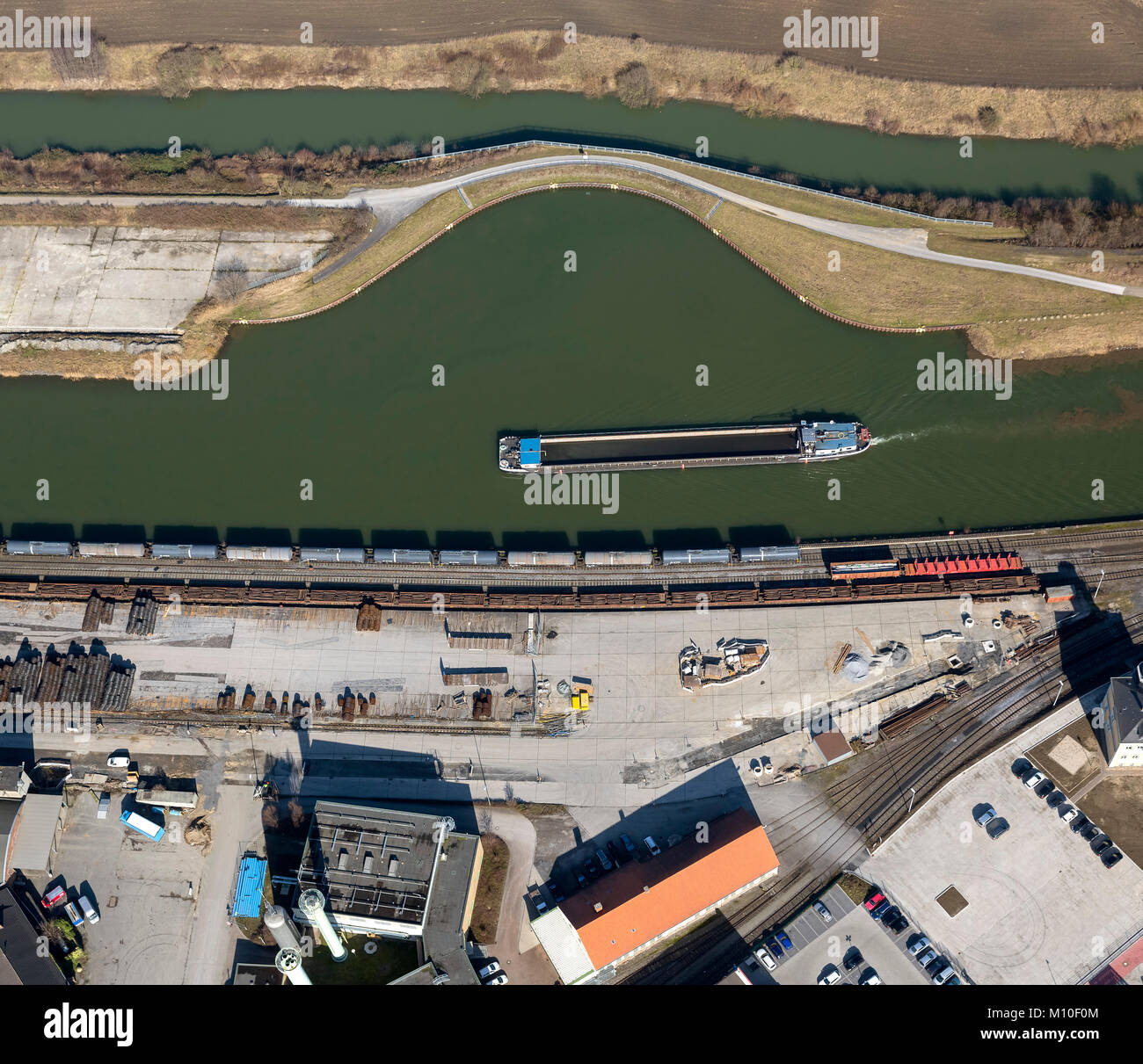 Vue aérienne, Hamm, port d'expédition de fret, à l'intérieur des terres dans le bassin de virage, l'expansion prévue de l'évitage, Hamm, au nord de la Ruhr, Rhine-Westph Banque D'Images