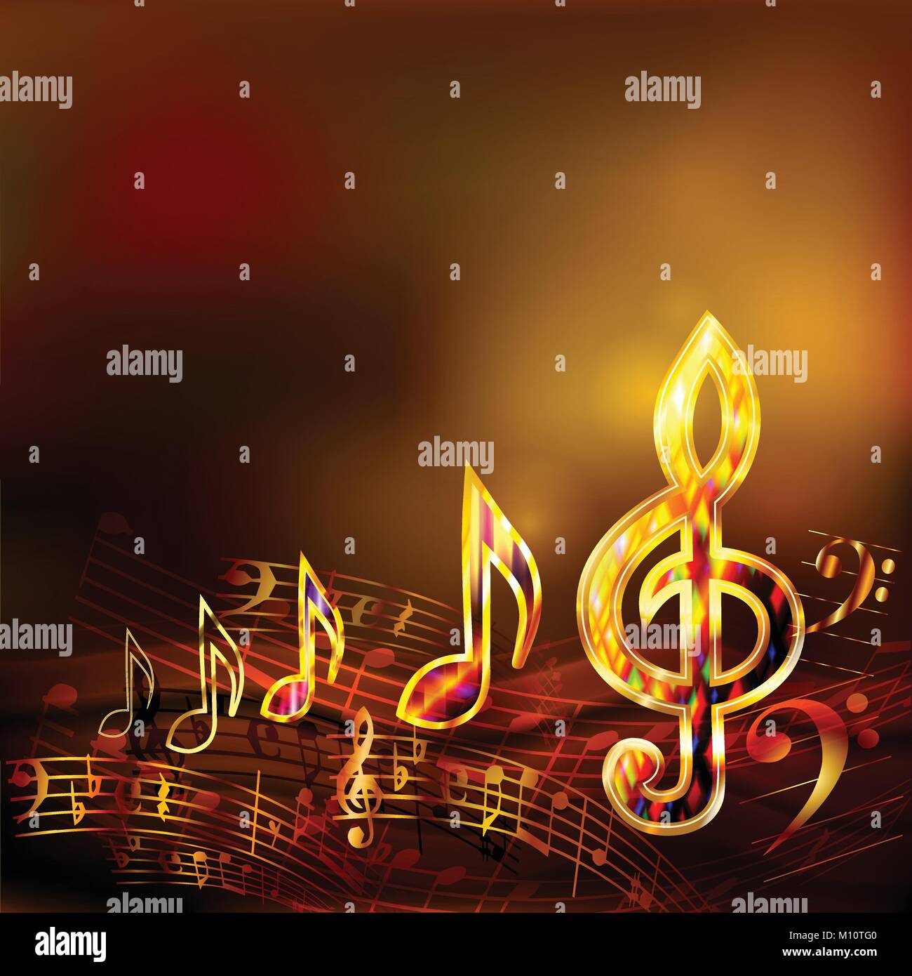 Arrière-plan de la musique sombre avec des notes de musique et d'or clé de sol Illustration de Vecteur