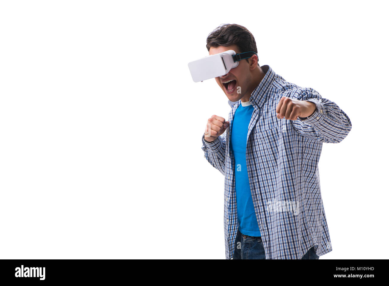 Jeune homme portant des lunettes de réalité virtuelle VR Banque D'Images