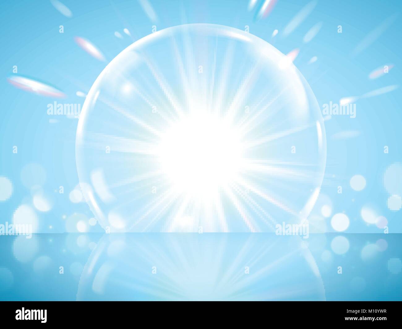 Géant scintillant effet bulle, bulle transparente avec feux lumineux isolé sur fond bleu en 3d illustration Illustration de Vecteur