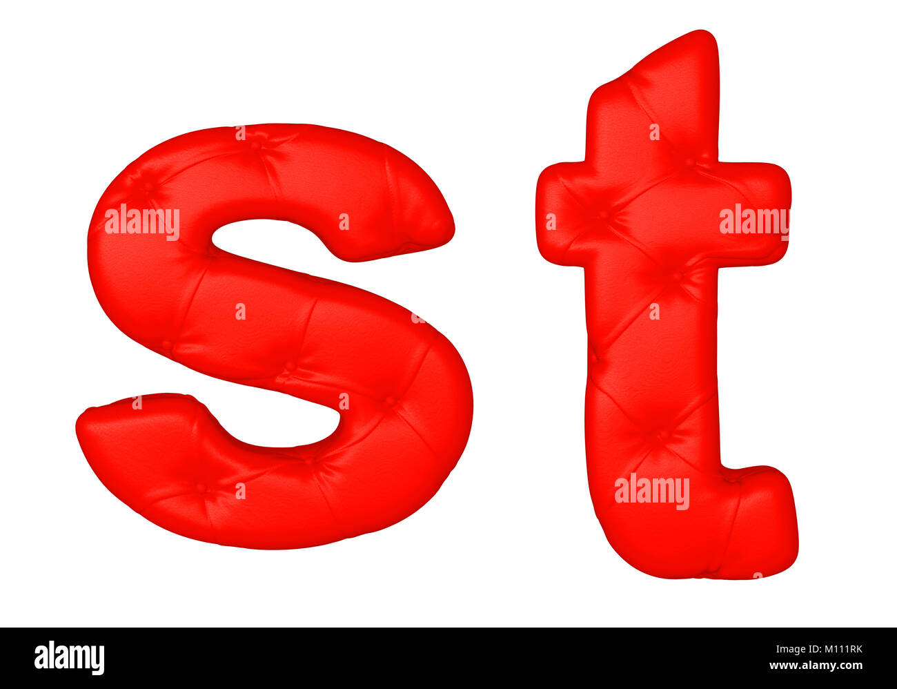 En cuir rouge de luxe font S T lettres isolated on white Banque D'Images