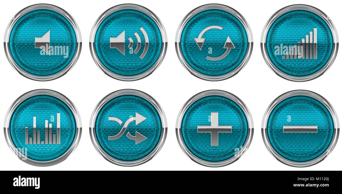 Boutons du panneau de contrôle bleu isolated on white Banque D'Images