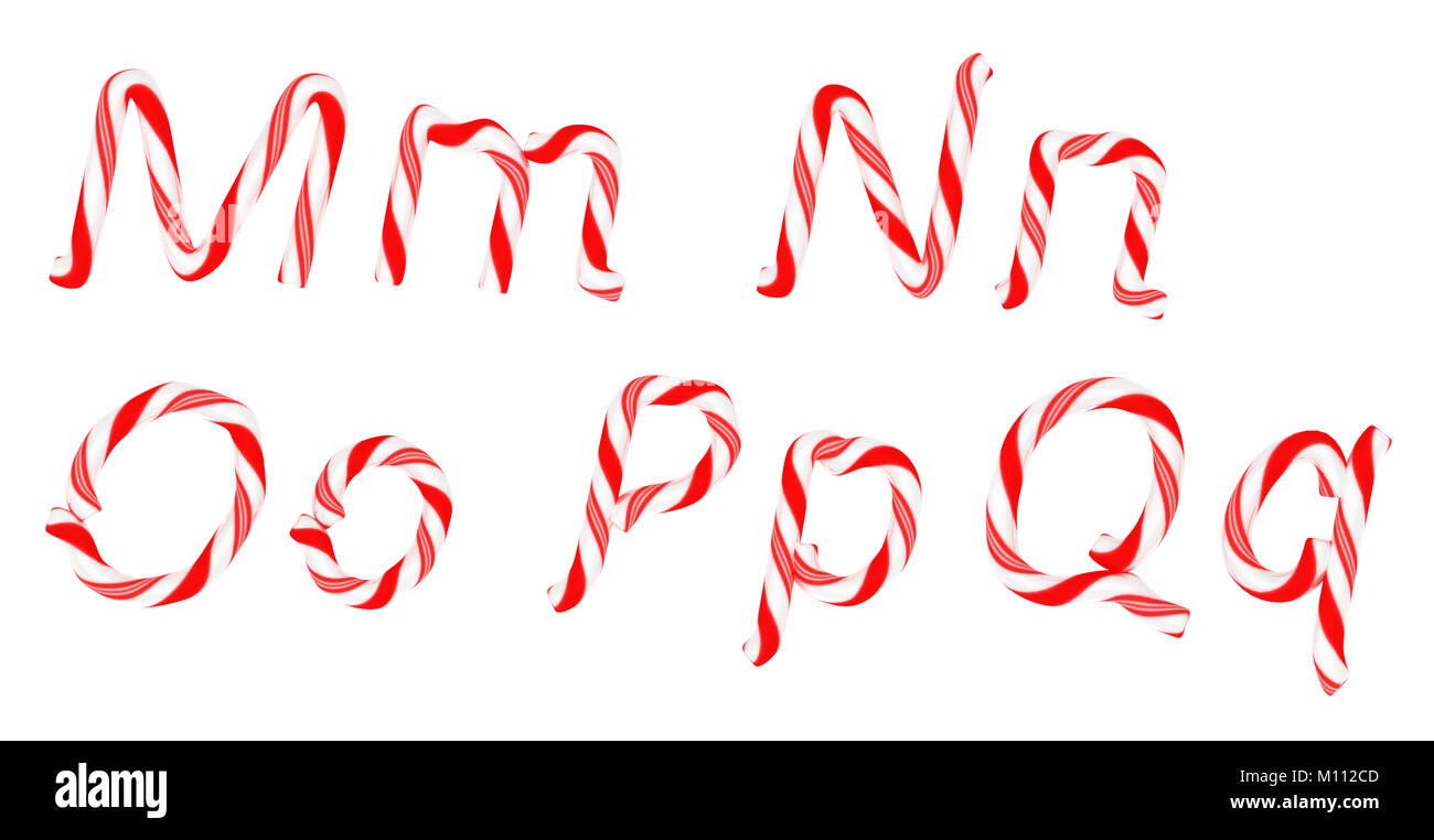 Canne de Noël font M - Q lettres isolated on white Banque D'Images