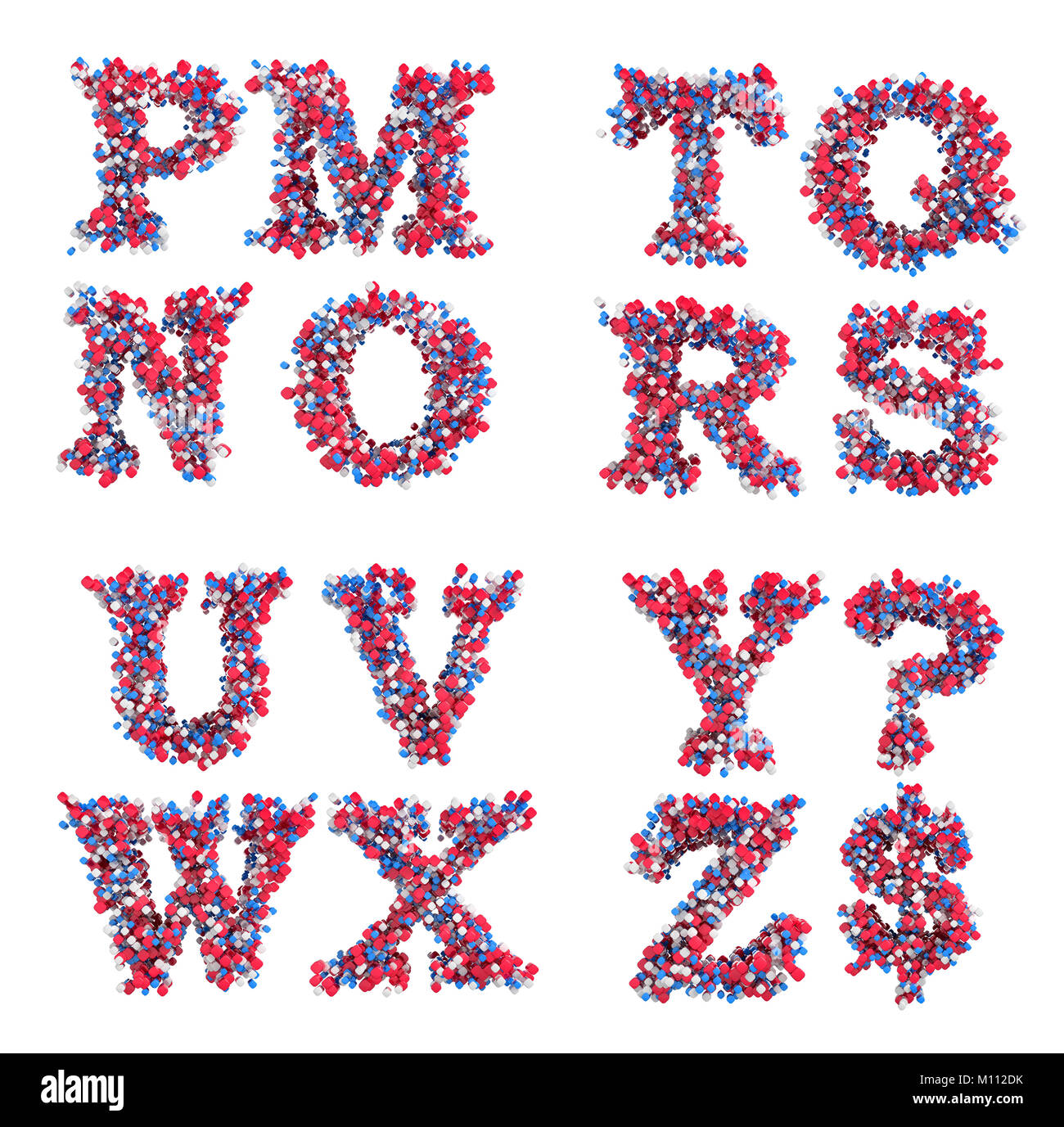 3d abstrait font M-Z des lettres et des symboles isolated over white Banque D'Images