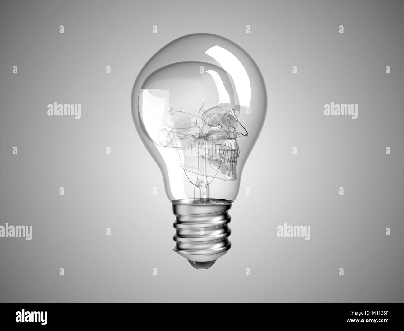 Ampoule à l'intérieur du crâne - santé ou la mort et la maladie plus de Gray Banque D'Images