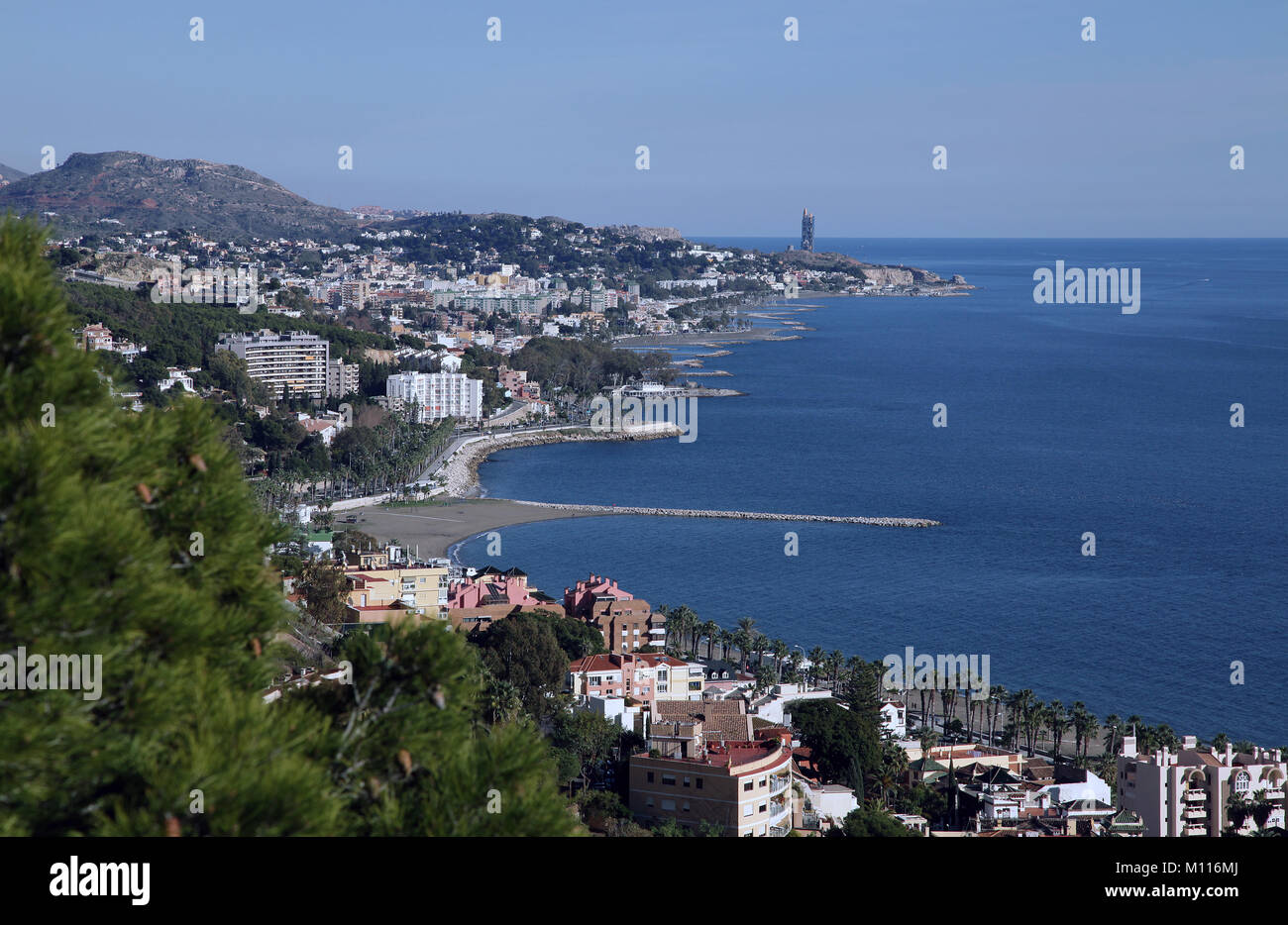 Malaga plages,La Malagueta et direction Nerja Banque D'Images