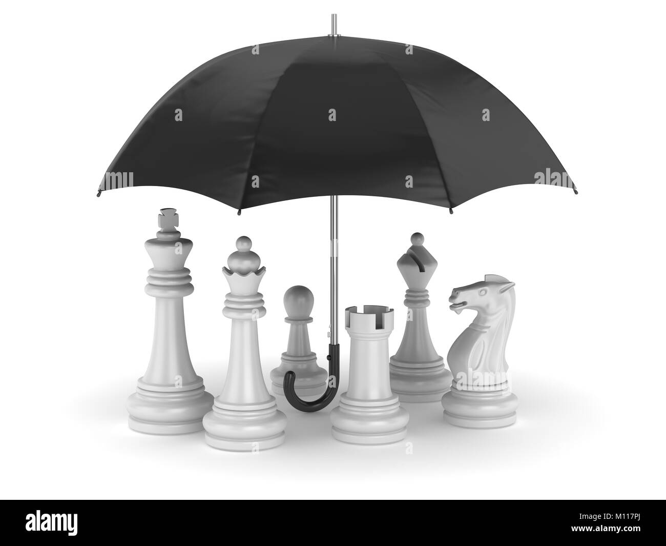 Pièces des échecs sous un parapluie , c'est un rendu 3d'image de synthèse. Isolé sur blanc. Banque D'Images Pièces des échecs sous un parapluie , c'est un rendu 3d'image de synthèse. Isolé sur blanc. Banque D'Images