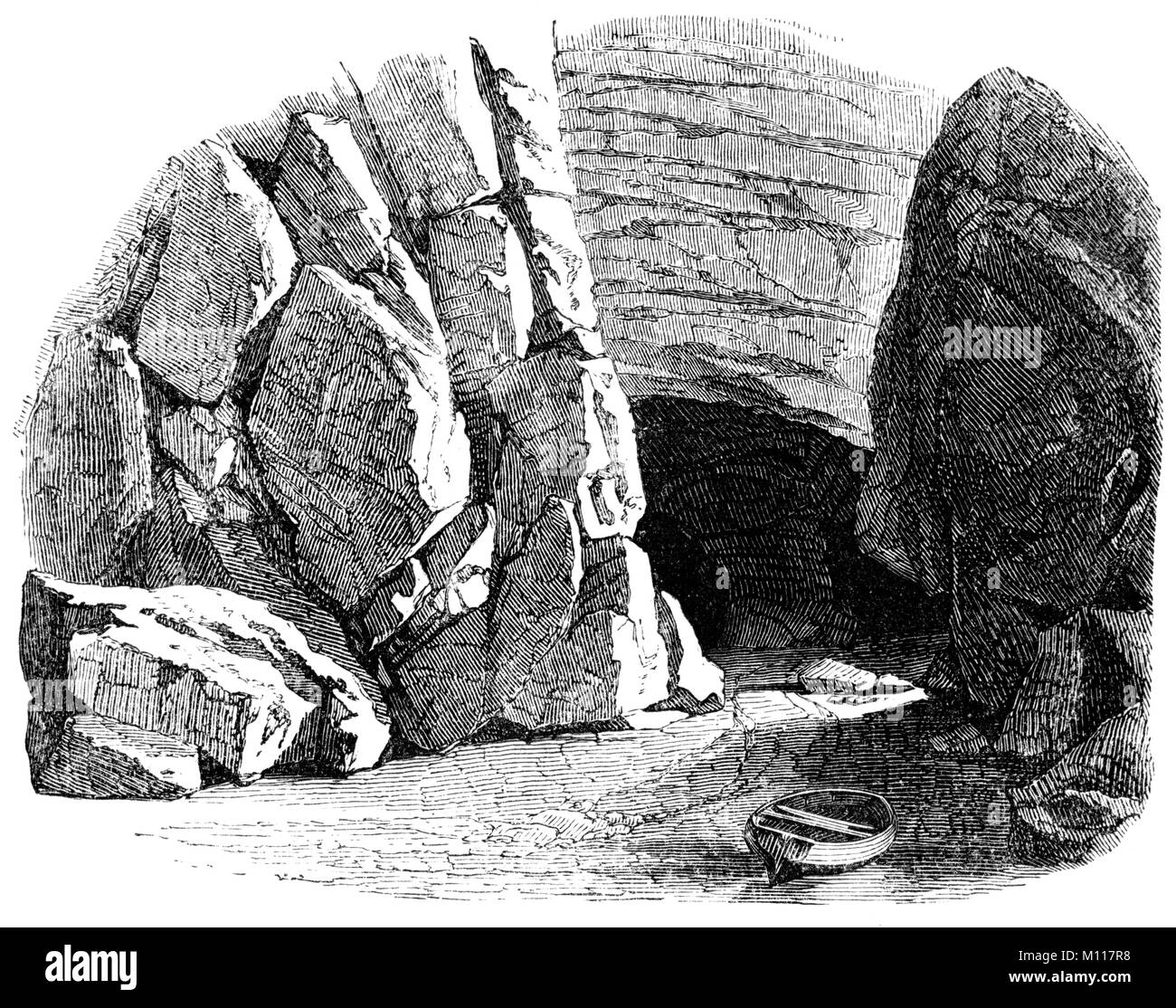 Grotte de la mer sur la côte de Jersey de randonnées parmi les îles de la Manche 'par un naturaliste', Richard Ellis, 1854 Banque D'Images