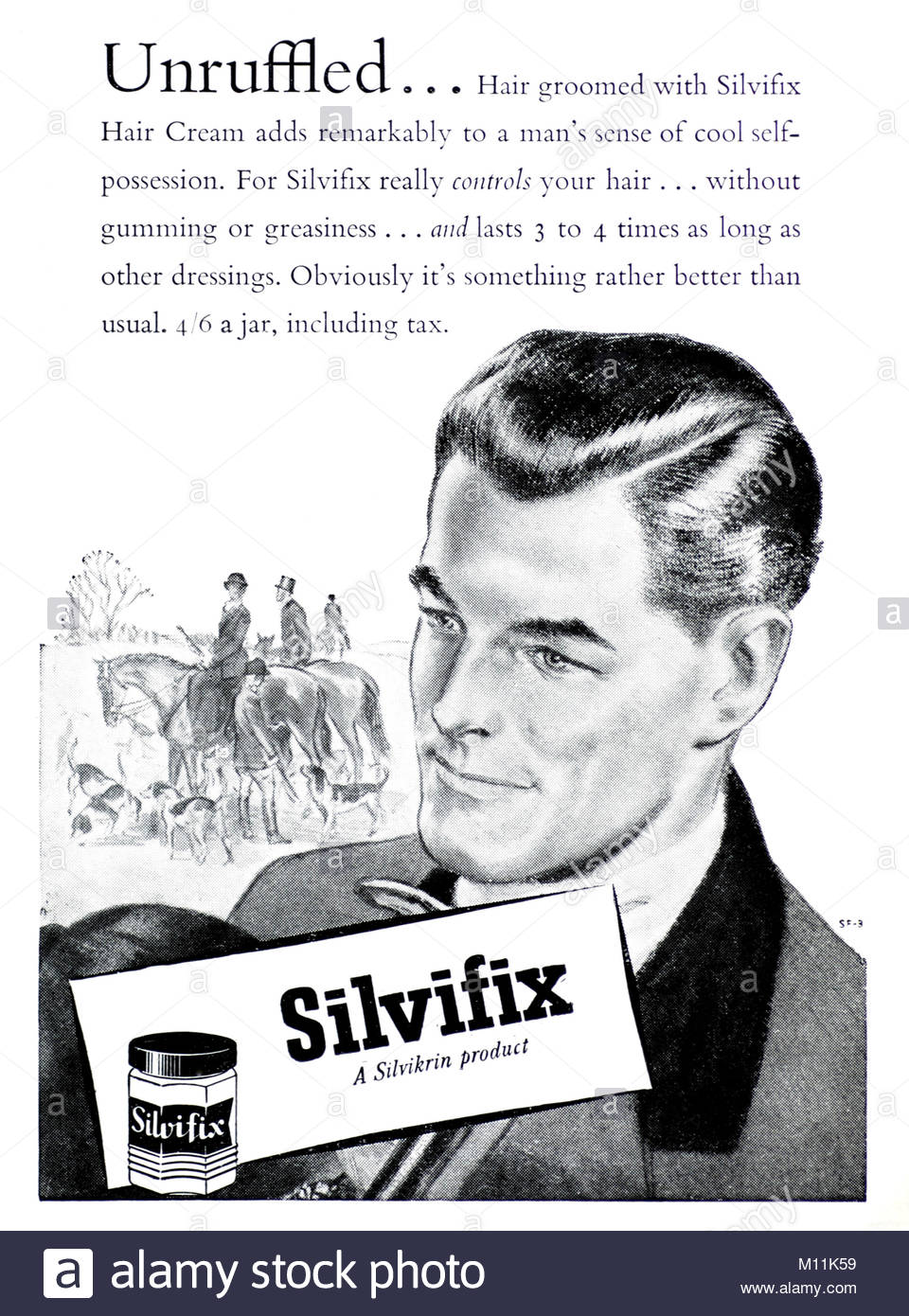 Silvikrin Silvifix crème de cheveux, publicité ancienne 1952 Banque D'Images
