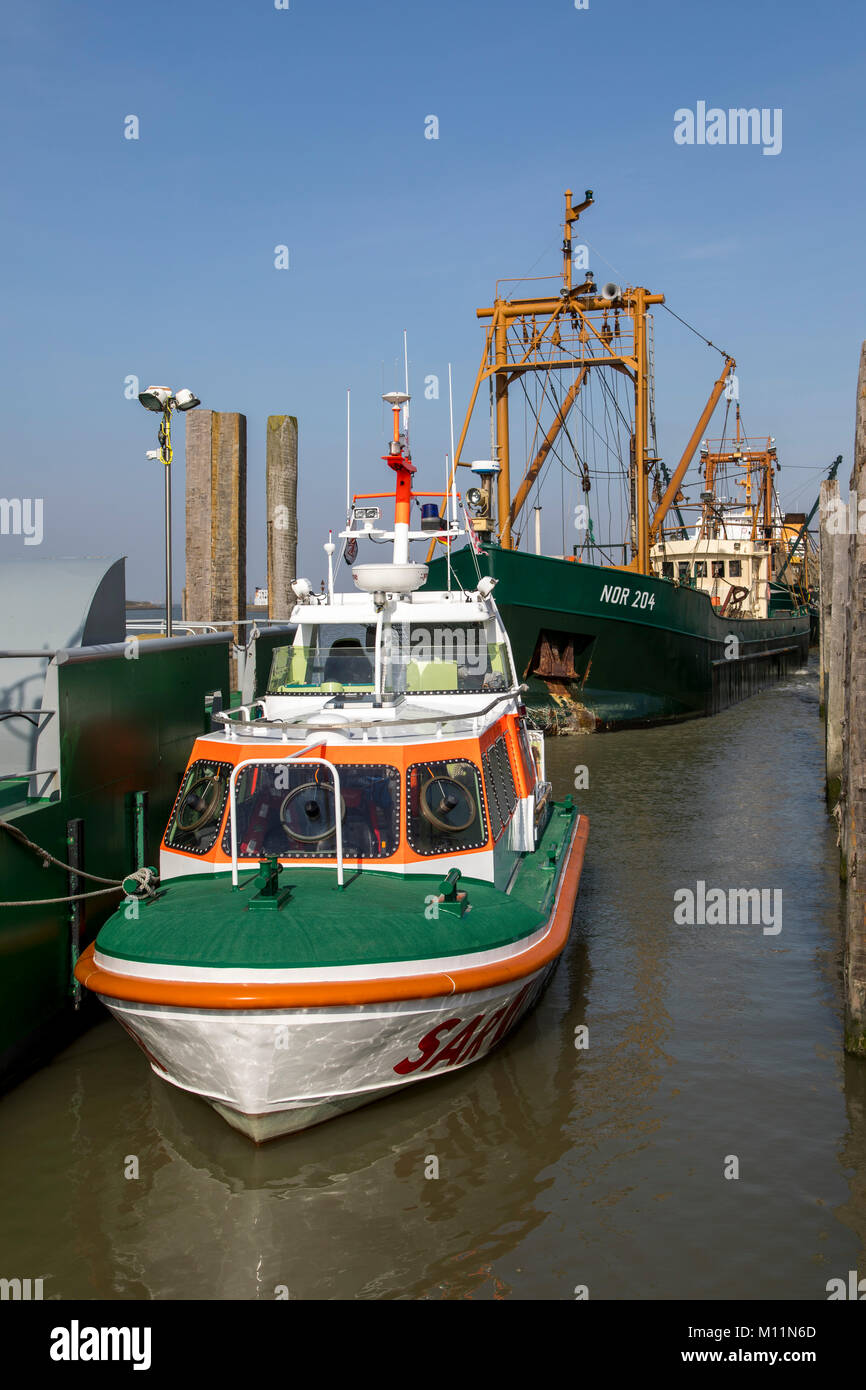 Norden, côte de la mer du Nord, Frise Orientale, en Allemagne, en canot de CASSEN KNIGGE de la Société allemande pour le sauvetage des naufragés, dans les ports, le bateau de recherche et de sauvetage Banque D'Images