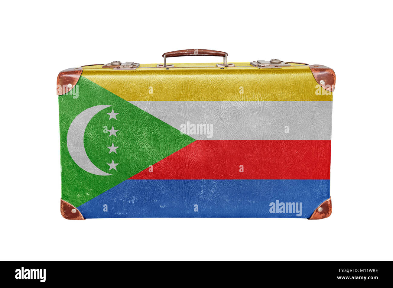 Vintage suitcase avec drapeau Comores Banque D'Images