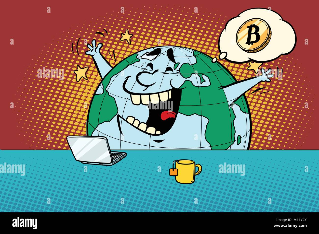 Les bonnes nouvelles au sujet de bitcoin. Bande dessinée caricature dessin illustration rétro pop art Illustration de Vecteur