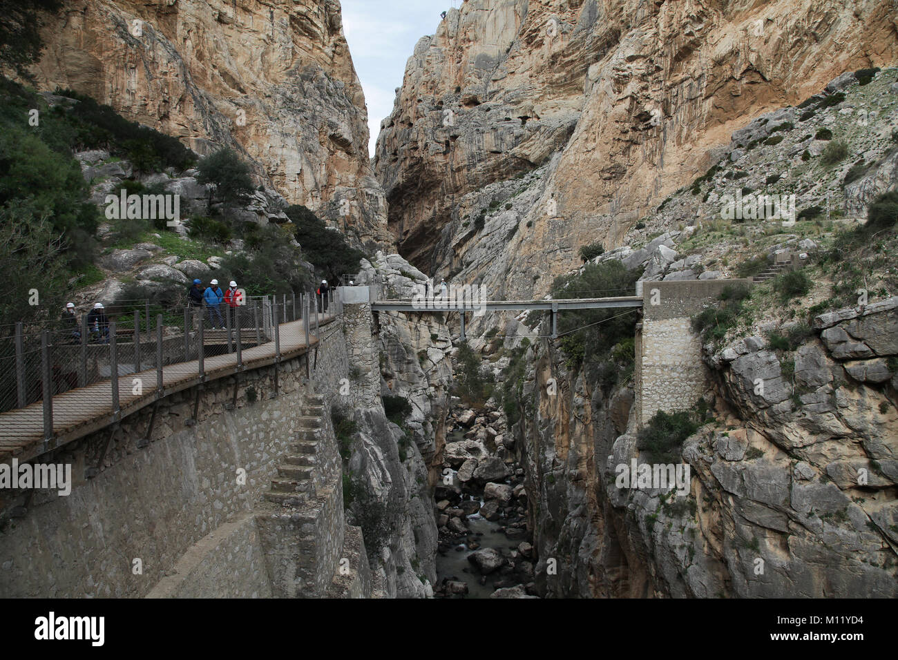 Caminito del Rey ou Camino.un chemin de randonnée ou promenade aménagée le long de la gorge de El Chorro, Malaga Espagne.2,9 km distance. Banque D'Images
