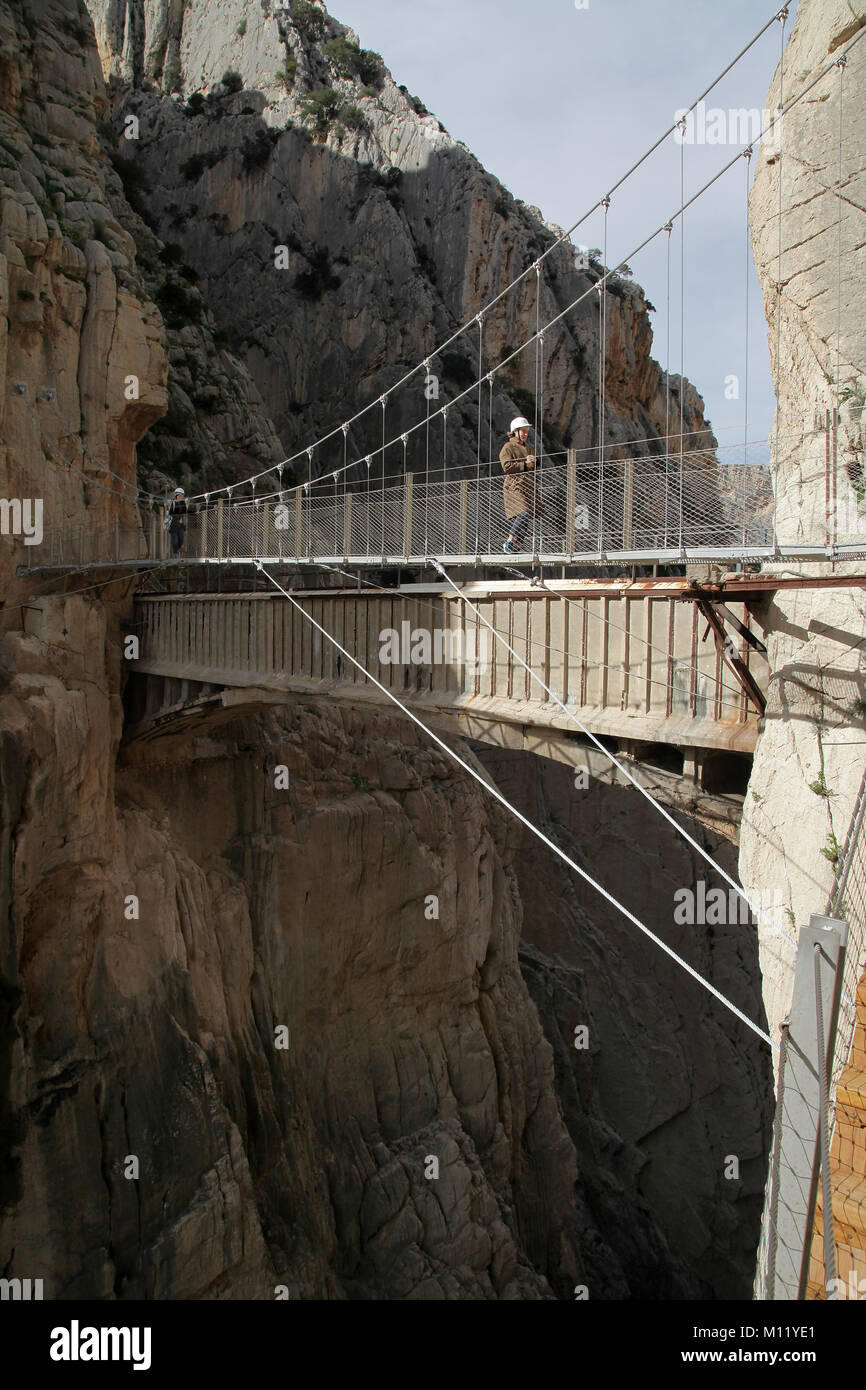 Caminito del Rey ou Camino.un chemin de randonnée ou promenade aménagée le long de la gorge de El Chorro, Malaga Espagne.2,9 km distance. Banque D'Images
