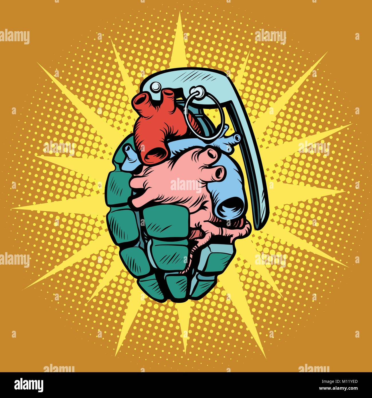 Grenade à main coeur. Caricature de bande dessinée illustration rétro pop art Illustration de Vecteur