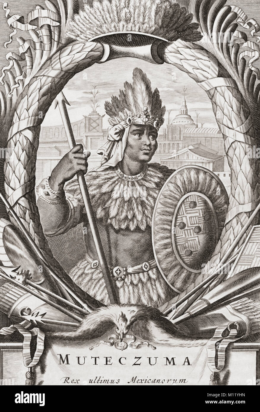 Moctezuma II, ch. 1466-1520. Neuvième gouverneur de ville-état de Tenochtitlan (aujourd'hui partie de Le Mexique moderne). C'est pendant son règne que Mesoamericans et les Européens sont arrivés en contact. Banque D'Images