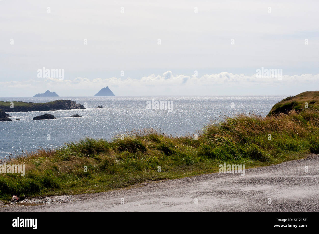 Skellig Michael, vu de l'île de Valentia Island, Kerry Irlande Banque D'Images