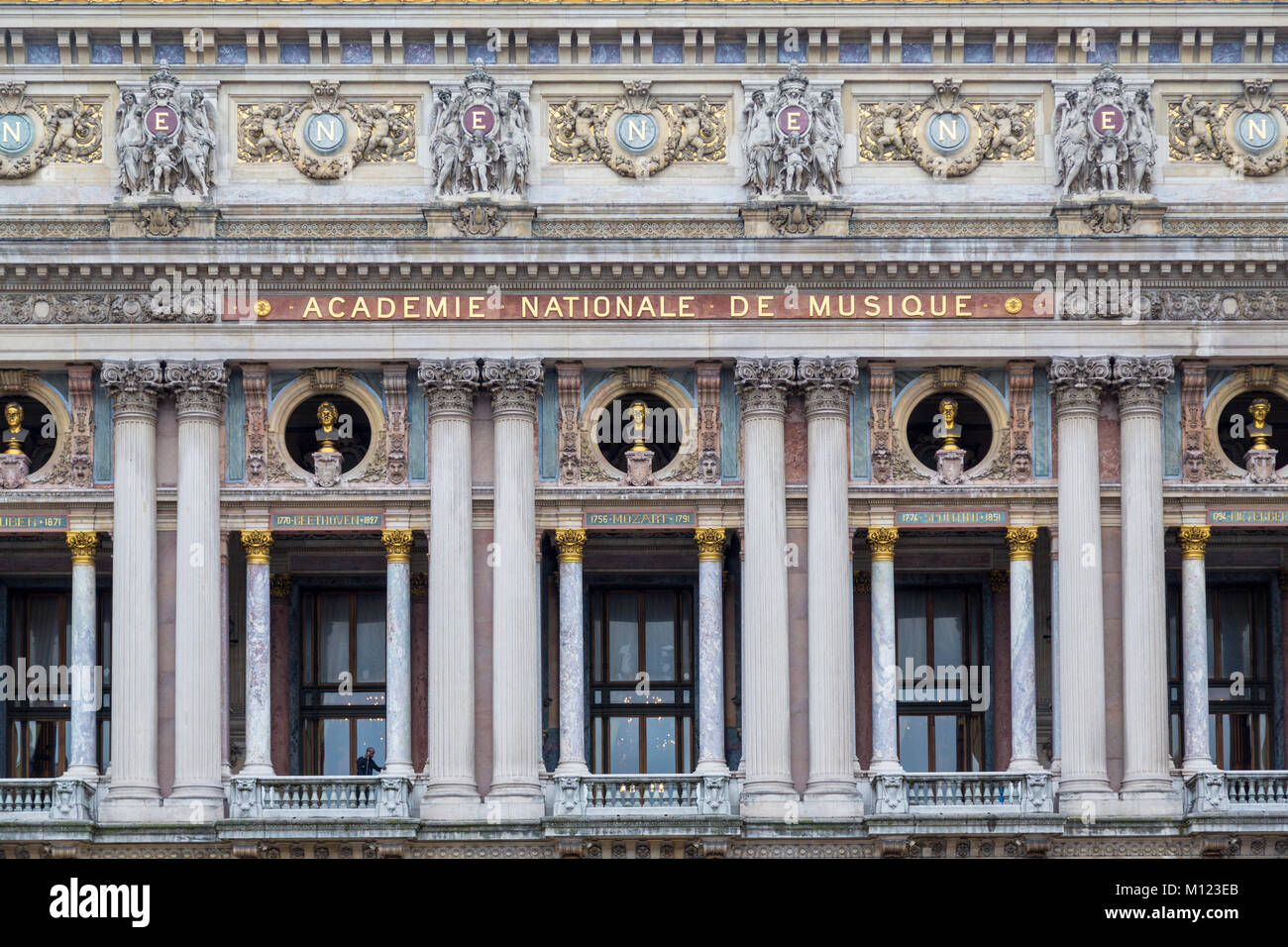 L'Opéra de Paris, Opéra National de Paris, Opéra Garnier, Palais Garnier détail façade,Paris,France Banque D'Images